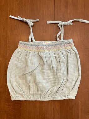 Sage Green Gauze Tie-Strap Crop Top with Subtle Smocking